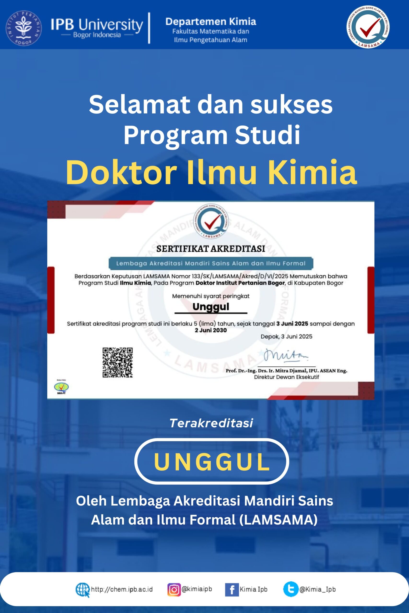 Congratulations on the Doctoral Program in Chemical Science